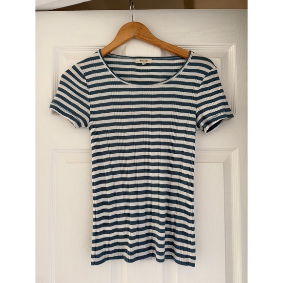 Madewell Tops - Madewell Womens Blue Striped Short Sleeve T Shirt Coastalcore